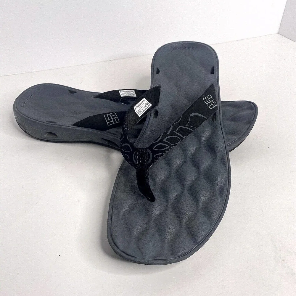 Columbia Sz 11 Womens Flip Flops Thong Omni Grip Techlite Black Water Sandal